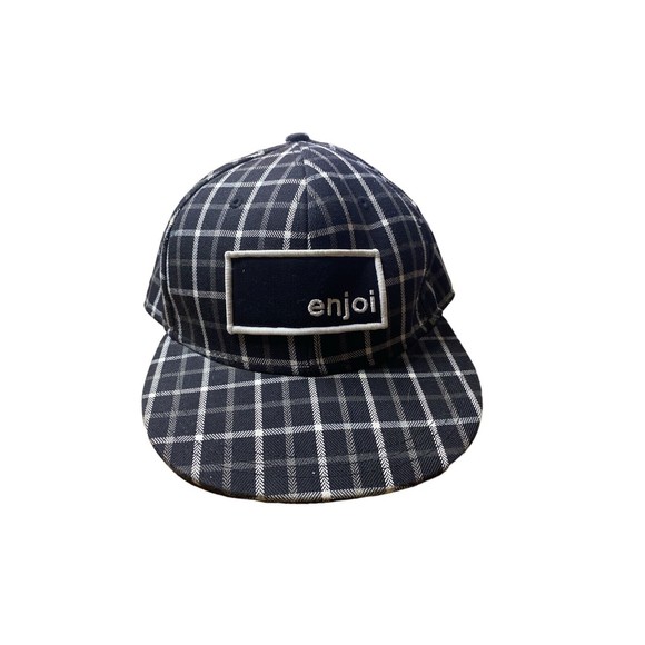 Enjoi Skateboard Black With Brown White Grid Fitted Flatbill Hat Size L/XL - Picture 1 of 4